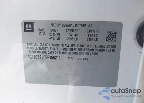 2014 Chevrolet Malibu 1Lt from USA, damaged, VIN 01G11C5SL0EF15521